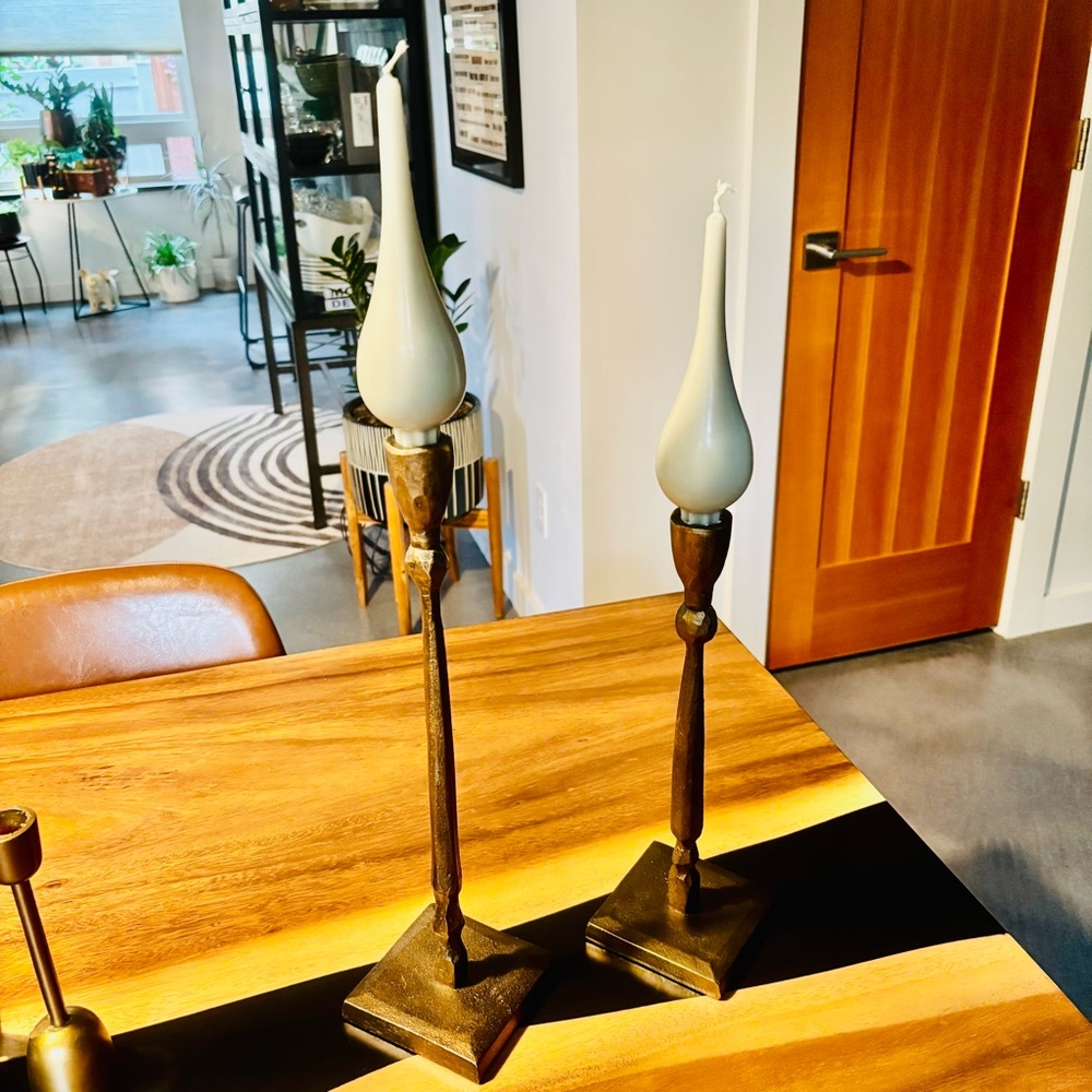 Sur La Table Set of 2 Taper Burnished Bronze Candlesticks